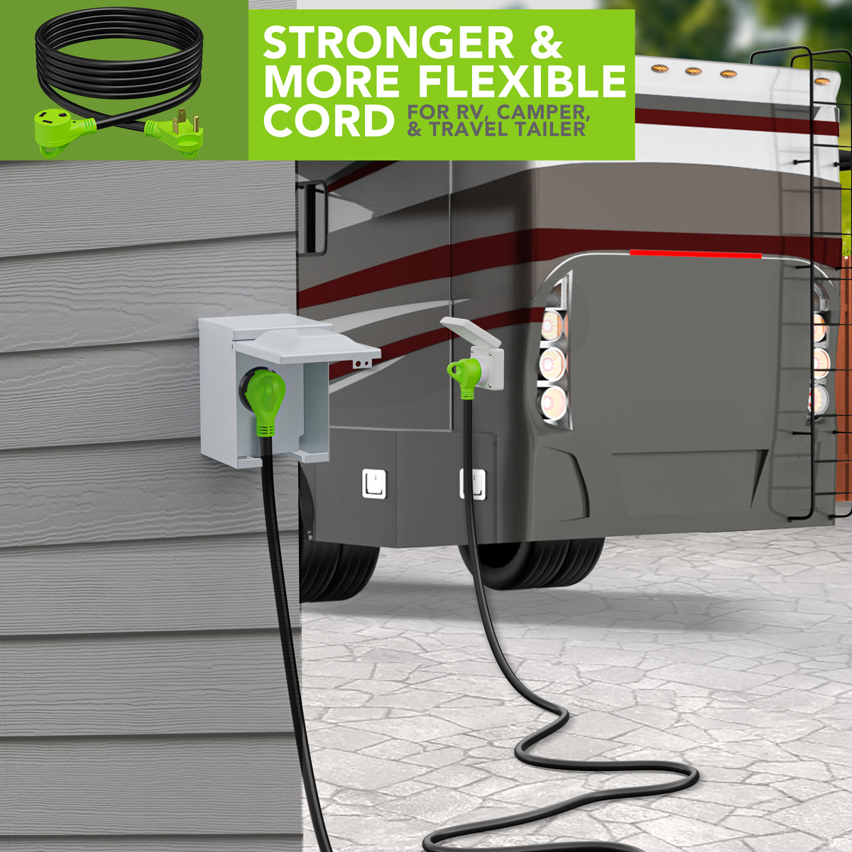 Leisure Cords 30AMP RV Extension Cord Standard 15 Foot (Green)