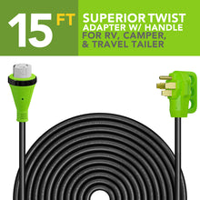 Leisure Cords 50AMP RV Extension Cord Twist Locking 15 Foot (Green)