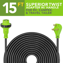 Leisure Cords 30AMP RV Extension Cord Twist Locking 15 Foot (Green)
