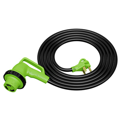 Leisure Cords 30AMP RV Extension Cord 90 Degree Handles Twist Locking 15 Foot (Green)