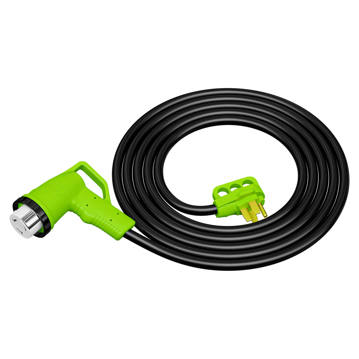 Leisure Cords 50AMP RV Extension Cord 90 Degree Handles Twist Locking 15 Foot (Green)