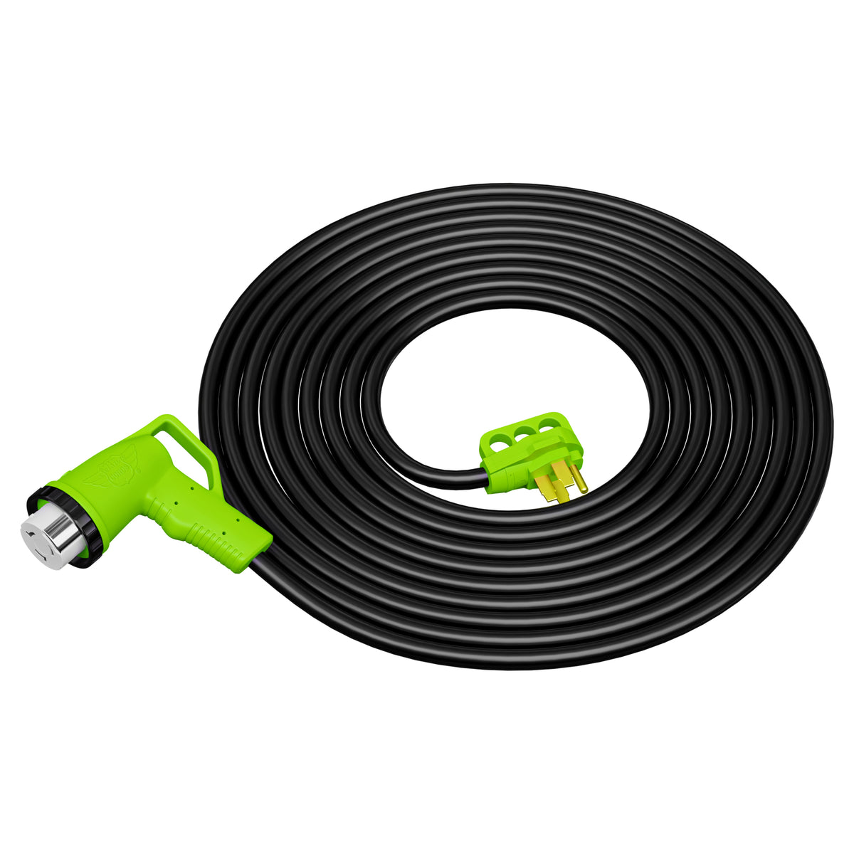 Leisure Cords 50AMP RV Extension Cord 90 Degree Handles Twist Locking 36 Foot (Green)