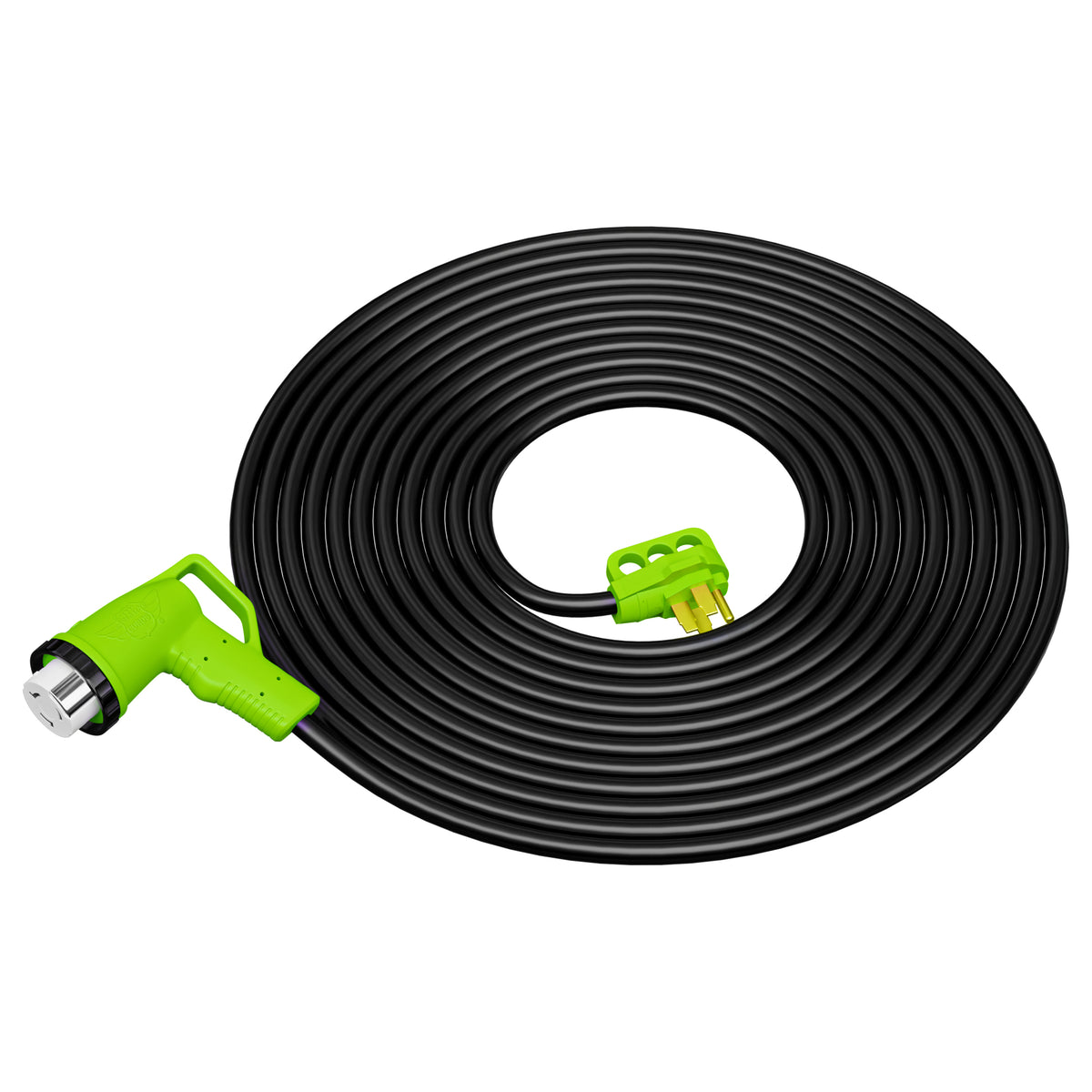 Leisure Cords 50AMP RV Extension Cord 90 Degree Handles Twist Locking 50 Foot (Green)