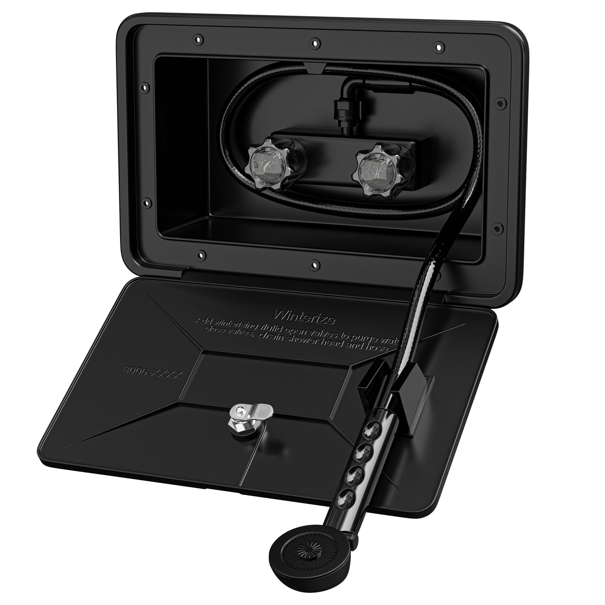Leisure Coachworks RV Exterior Shower Box Kit for Cowboy Shower with ABS Hose 13.31 Inch x 8.41 Inch (Black)