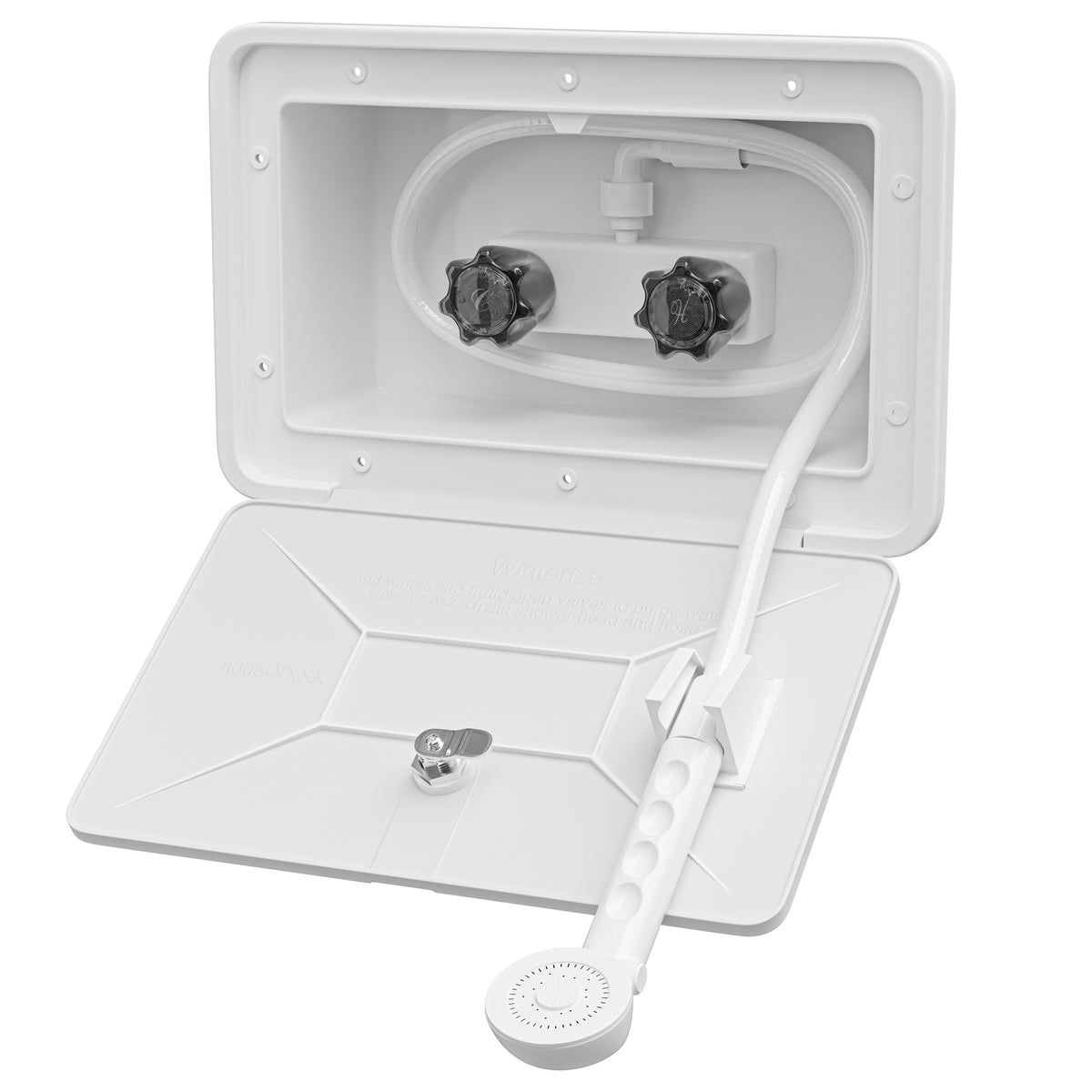 Leisure Coachworks RV Exterior Shower Box Kit for Cowboy Shower with ABS Hose 13.31 Inch x 8.41 Inch (White)