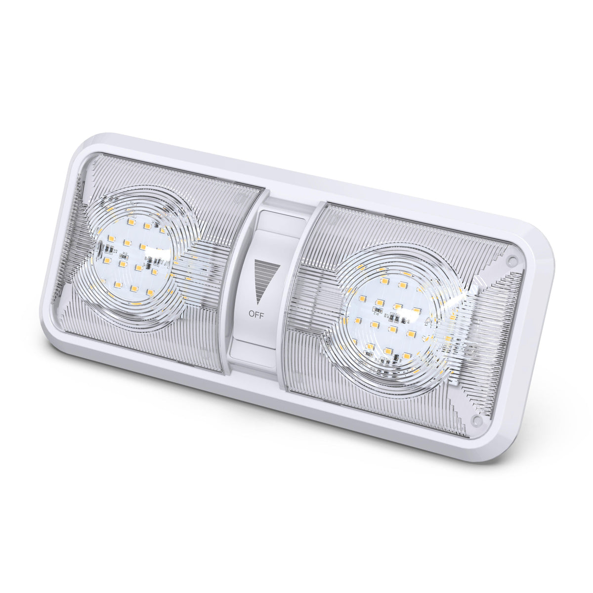 Leisure LED 12V RV LED Double Dome Light Natural White Dimmer Switch Clear Lens 11 Inch (White)