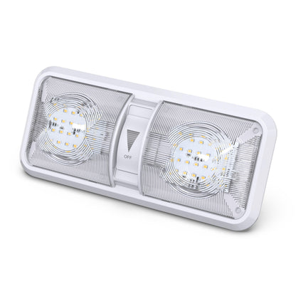 Leisure LED 12V RV LED Double Dome Light Natural White Dimmer Switch Clear Lens 11 Inch (White)