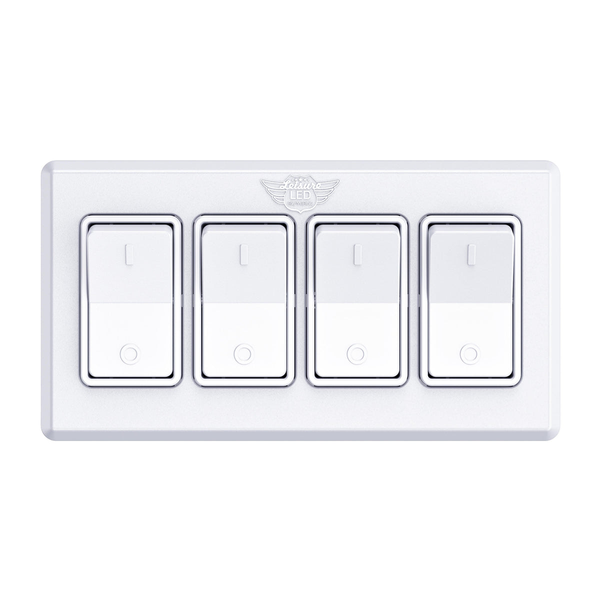 Leisure LED 12V RV Modern Quadruple SPST On Off Switch with Bezel 2.87 Inch x 5.13 Inch x 1.1 Inch (White)