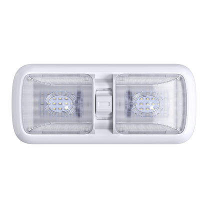 Leisure LED 12V RV LED Double Dome Light Rectangle Natural White On Off Switch Clear Lens 11 Inch (White)