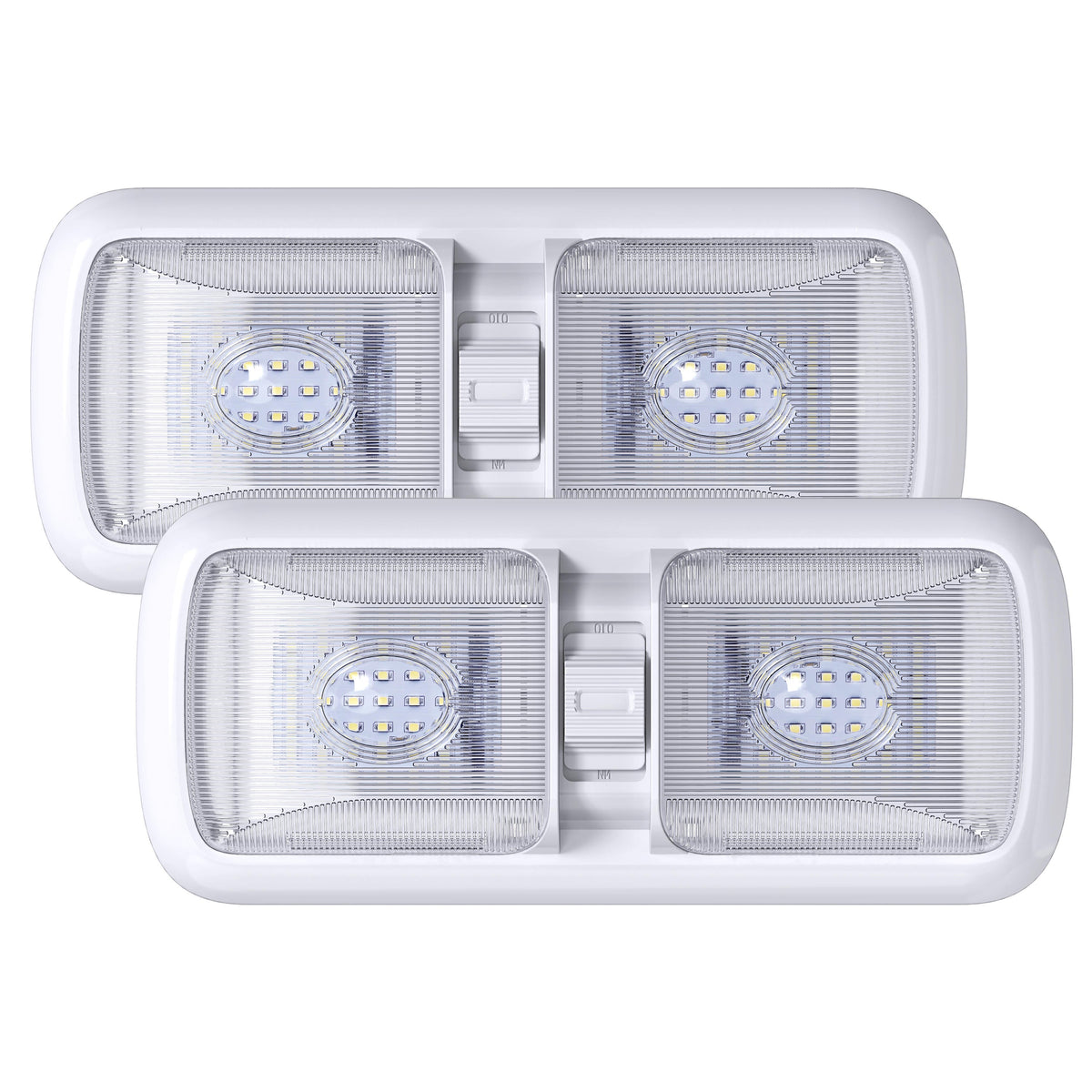 Leisure LED 12V RV LED Double Dome Light Rectangle Natural White On Off Switch Clear Lens 11 Inch (White)