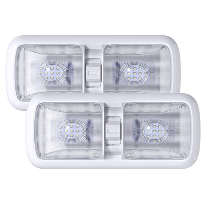 Leisure LED 12V RV LED Double Dome Light Rectangle Natural White On Off Switch Clear Lens 11 Inch (White)