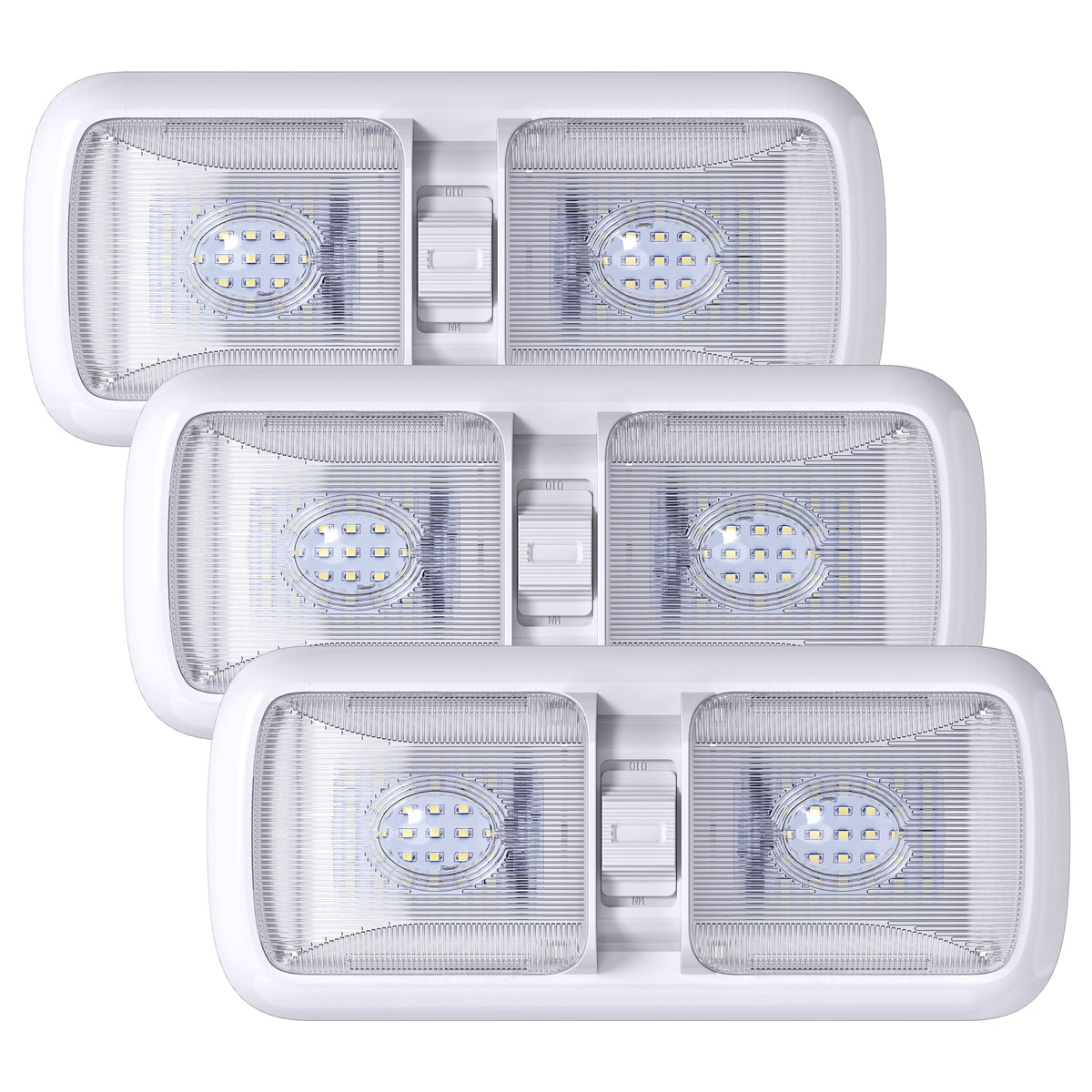 Leisure LED 12V RV LED Double Dome Light Rectangle Natural White On Off Switch Clear Lens 11 Inch (White)