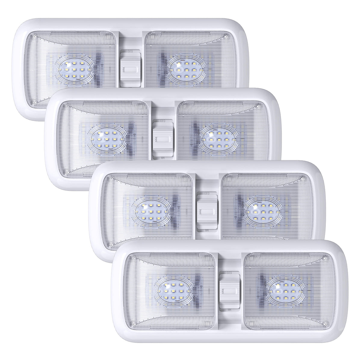 Leisure LED 12V RV LED Double Dome Light Rectangle Natural White On Off Switch Clear Lens 11 Inch (White)