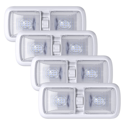 Leisure LED 12V RV LED Double Dome Light Rectangle Natural White On Off Switch Clear Lens 11 Inch (White)