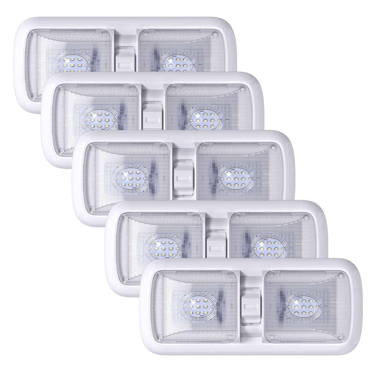 Leisure LED 12V RV LED Double Dome Light Rectangle Natural White On Off Switch Clear Lens 11 Inch (White)