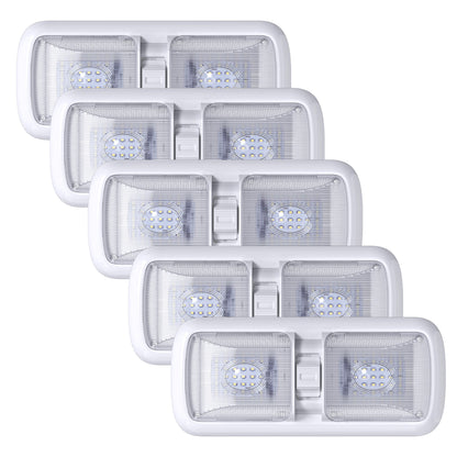 Leisure LED 12V RV LED Double Dome Light Rectangle Natural White On Off Switch Clear Lens 11 Inch (White)