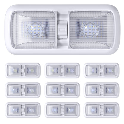 Leisure LED 12V RV LED Double Dome Light Rectangle Natural White On Off Switch Clear Lens 11 Inch (White)