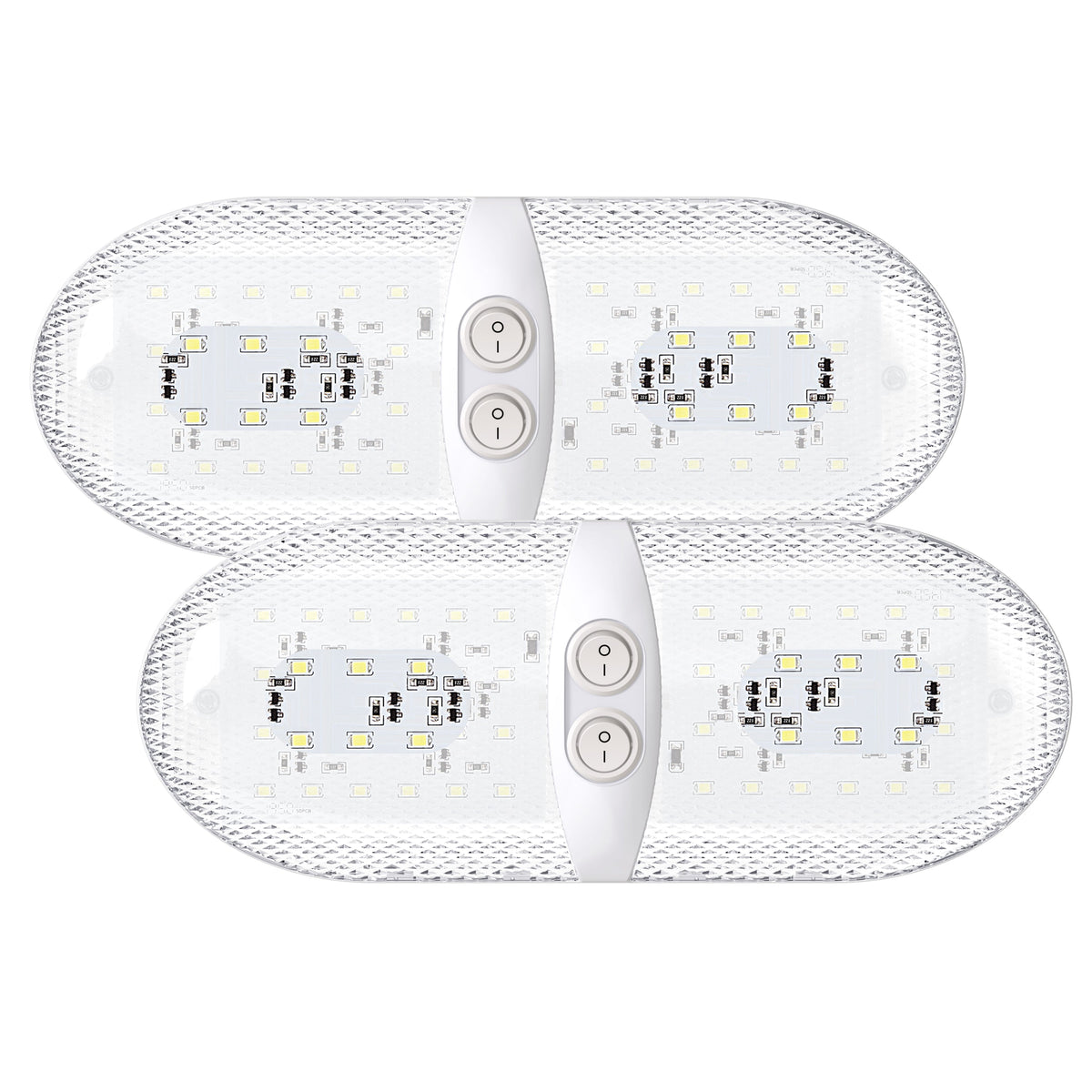 Leisure LED 12V RV LED Double Dome Light Natural White Double On Off Switch Clear Lens 11 Inch (White)