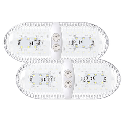 Leisure LED 12V RV LED Double Dome Light Natural White Double On Off Switch Clear Lens 11 Inch (White)