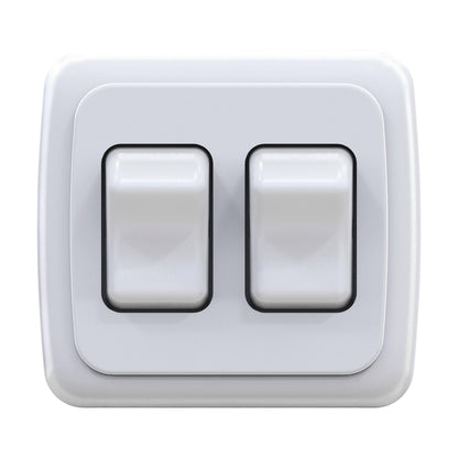 Leisure LED 12V RV Contemporary Double SPST On Off Switch with Bezel 3.04 Inch x 2.83 Inch x 1.22 Inch (White)