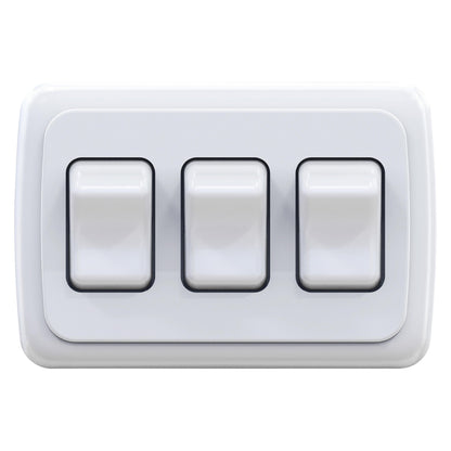 Leisure LED 12V RV Contemporary Triple SPST On Off Switch with Bezel 4.18 Inch x 2.83 Inch x 1.22 Inch (White)