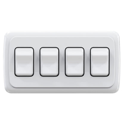 Leisure LED 12V RV Contemporary Quadruple SPST On Off Switch with Bezel 5.32 Inch x 2.83 Inch x 1.22 Inch (White)