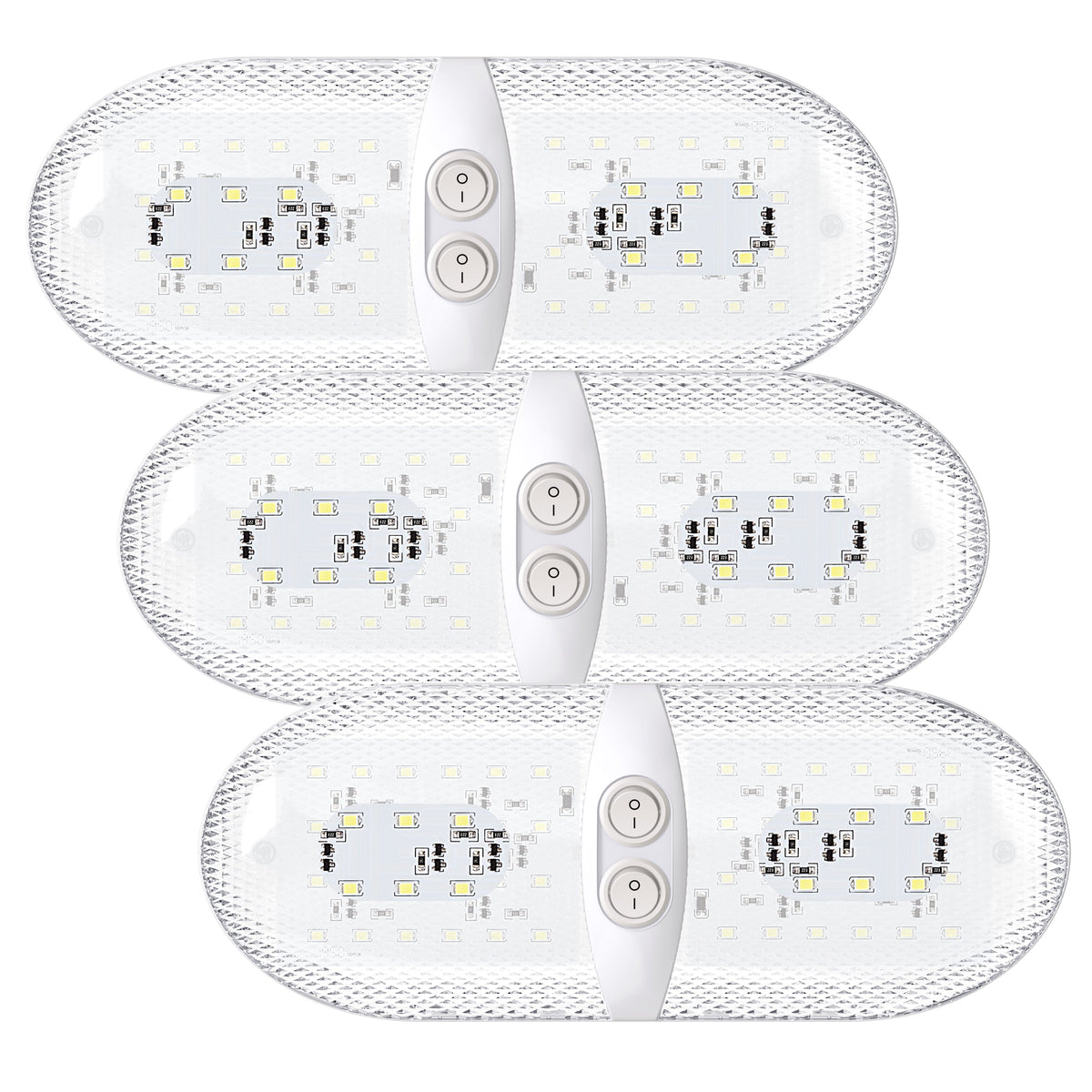 Leisure LED 12V RV LED Double Dome Light Natural White Double On Off Switch Clear Lens 11 Inch (White)