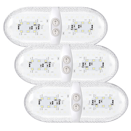Leisure LED 12V RV LED Double Dome Light Natural White Double On Off Switch Clear Lens 11 Inch (White)