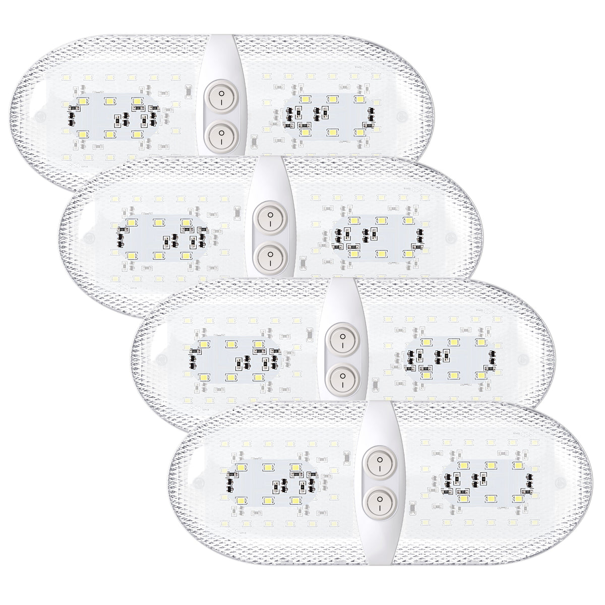 Leisure LED 12V RV LED Double Dome Light Natural White Double On Off Switch Clear Lens 11 Inch (White)