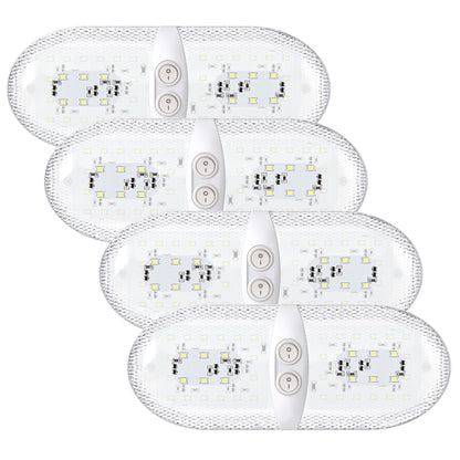Leisure LED 12V RV LED Double Dome Light Natural White Double On Off Switch Clear Lens 11 Inch (White)