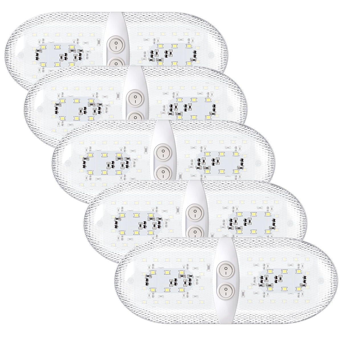 Leisure LED 12V RV LED Double Dome Light Natural White Double On Off Switch Clear Lens 11 Inch (White)