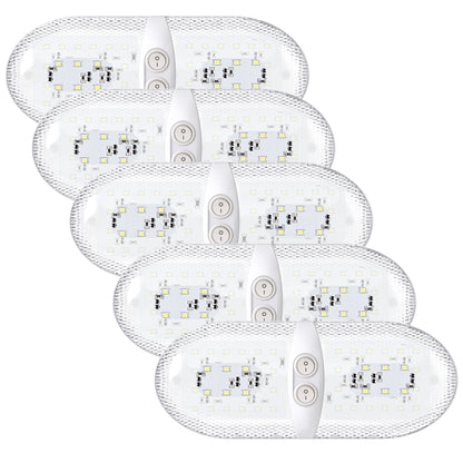 Leisure LED 12V RV LED Double Dome Light Natural White Double On Off Switch Clear Lens 11 Inch (White)