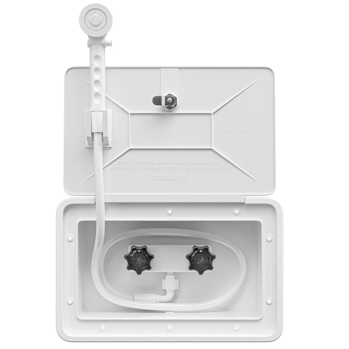Leisure Coachworks RV Exterior Shower Box Kit for Cowboy Shower with ABS Hose 13.31 Inch x 8.41 Inch (White)