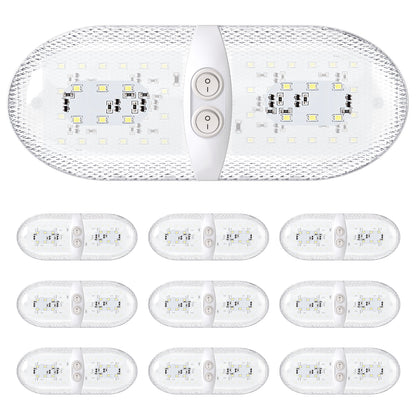 Leisure LED 12V RV LED Double Dome Light Natural White Double On Off Switch Clear Lens 11 Inch (White)