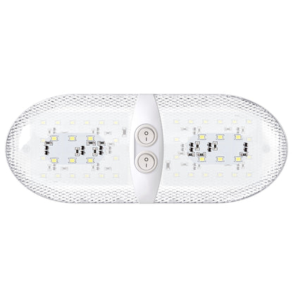 Leisure LED 12V RV LED Double Dome Light Natural White Double On Off Switch Clear Lens 11 Inch (White)