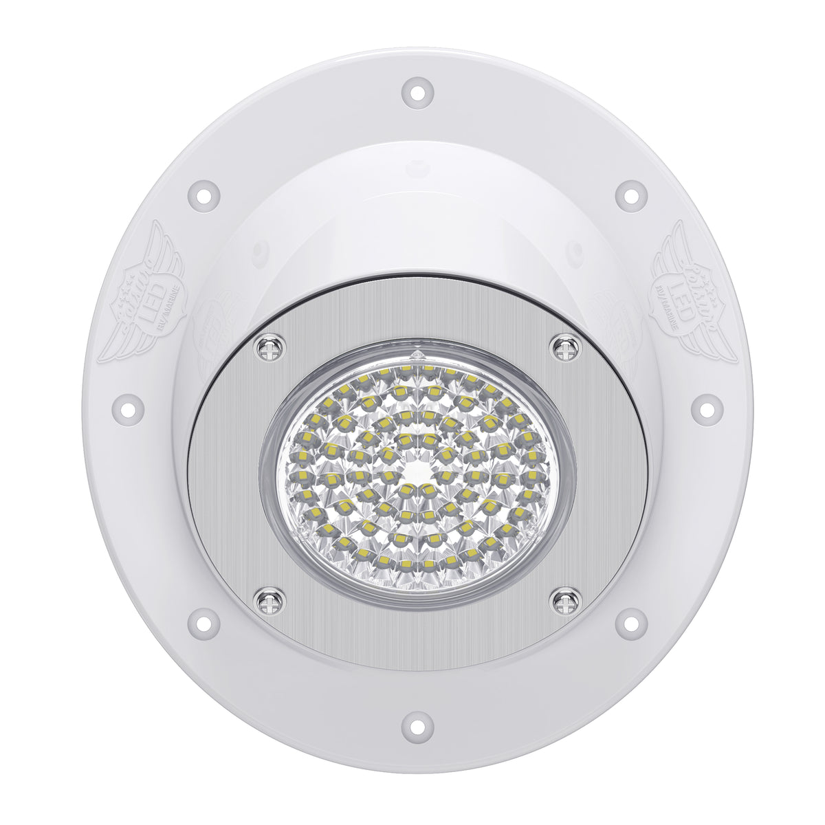 Leisure LED 12V RV Exterior LED Warrior Flood Light Round Cool White Surface Mount 1100 Lumen 8 Inch (White)