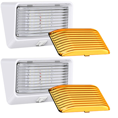 Leisure LED 12V RV Exterior LED Porch Light Cool White with Switch Amber Lens 6 Inch (White)