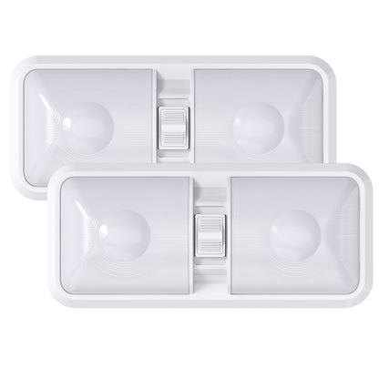 Leisure LED 12V RV LED Double Dome Light Natural White On Off Switch Frosted Lens 11 Inch (White)