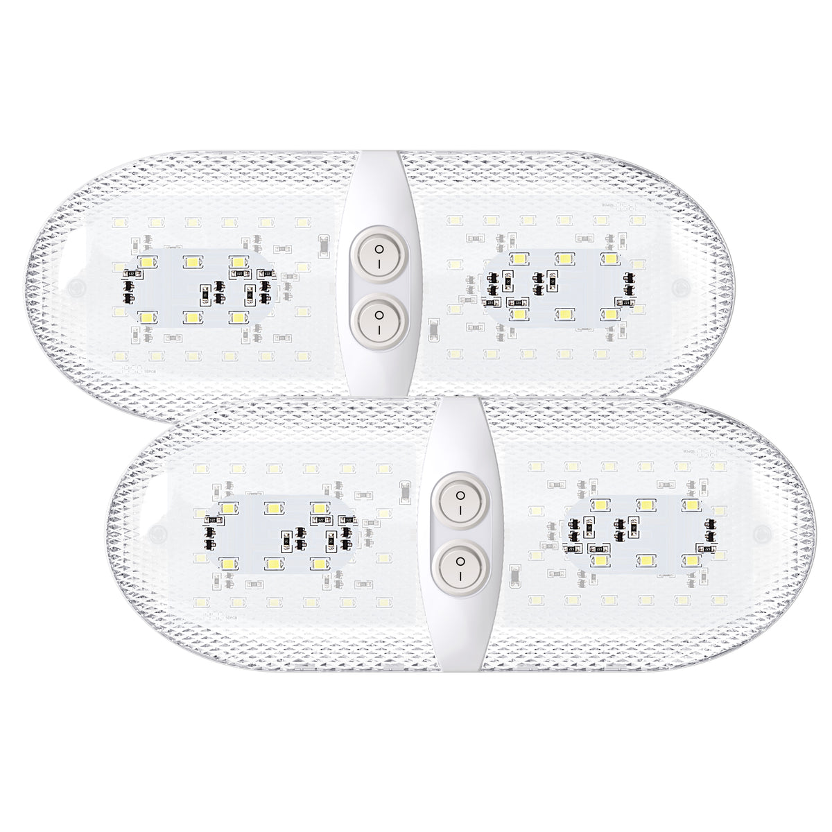 Leisure LED 12V RV LED Double Dome Light Natural White Double On Off Switch Clear Lens 11 Inch (White)
