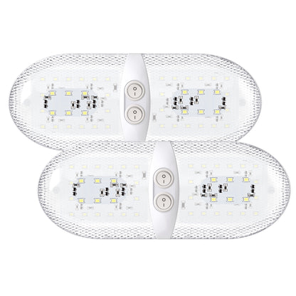 Leisure LED 12V RV LED Double Dome Light Natural White Double On Off Switch Clear Lens 11 Inch (White)