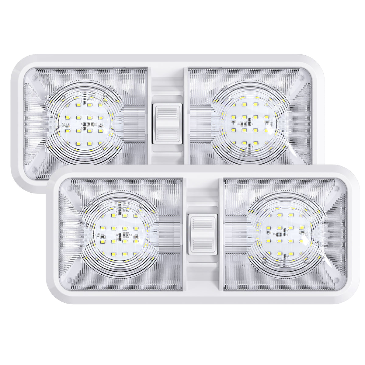 Leisure LED 12V RV LED Double Dome Light Cool White On Off Switch Clear Lens 11 Inch (White)