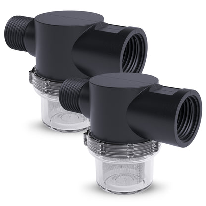 Leisure Coachworks RV Water Pump Stainer Filter with 1/2 Inch NPS Inlet 1/2 Inch NPSM Outlet (Black)