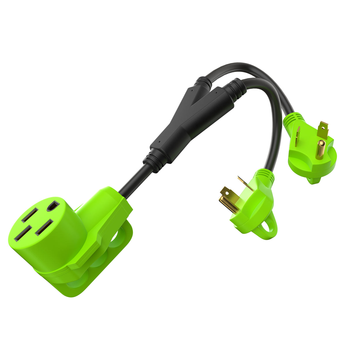 Leisure Cords 50AMP RV Y Adapter Cord 90 Degree Handle Standard NEMA TT-30P to 14-50R 24 Inch (Green)