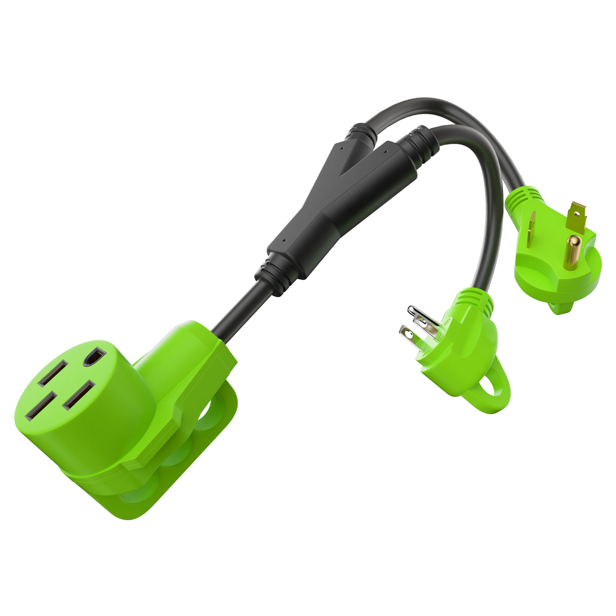 Leisure Cords 50AMP RV Y Adapter Cord 90 Degree Handle Standard NEMA 5-15P TT-30P to 14-50R 24 Inch (Green)