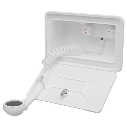 Leisure Coachworks RV Exterior Shower Box Kit for Cowboy Shower with Coiled Hose 13.38 Inch x 8.47 Inch (White)