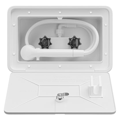 Leisure Coachworks RV Exterior Shower Box Kit for Cowboy Shower with ABS Hose 13.31 Inch x 8.41 Inch (White)