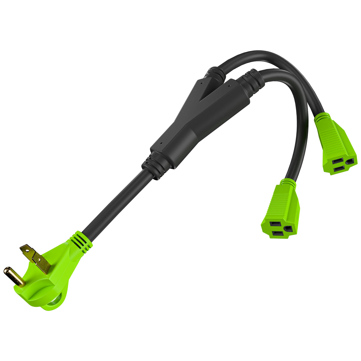 Leisure Cords 30AMP RV Y Adapter Cord 90 Degree Handle Standard NEMA TT-30P to 5-15R 24 Inch (Green)