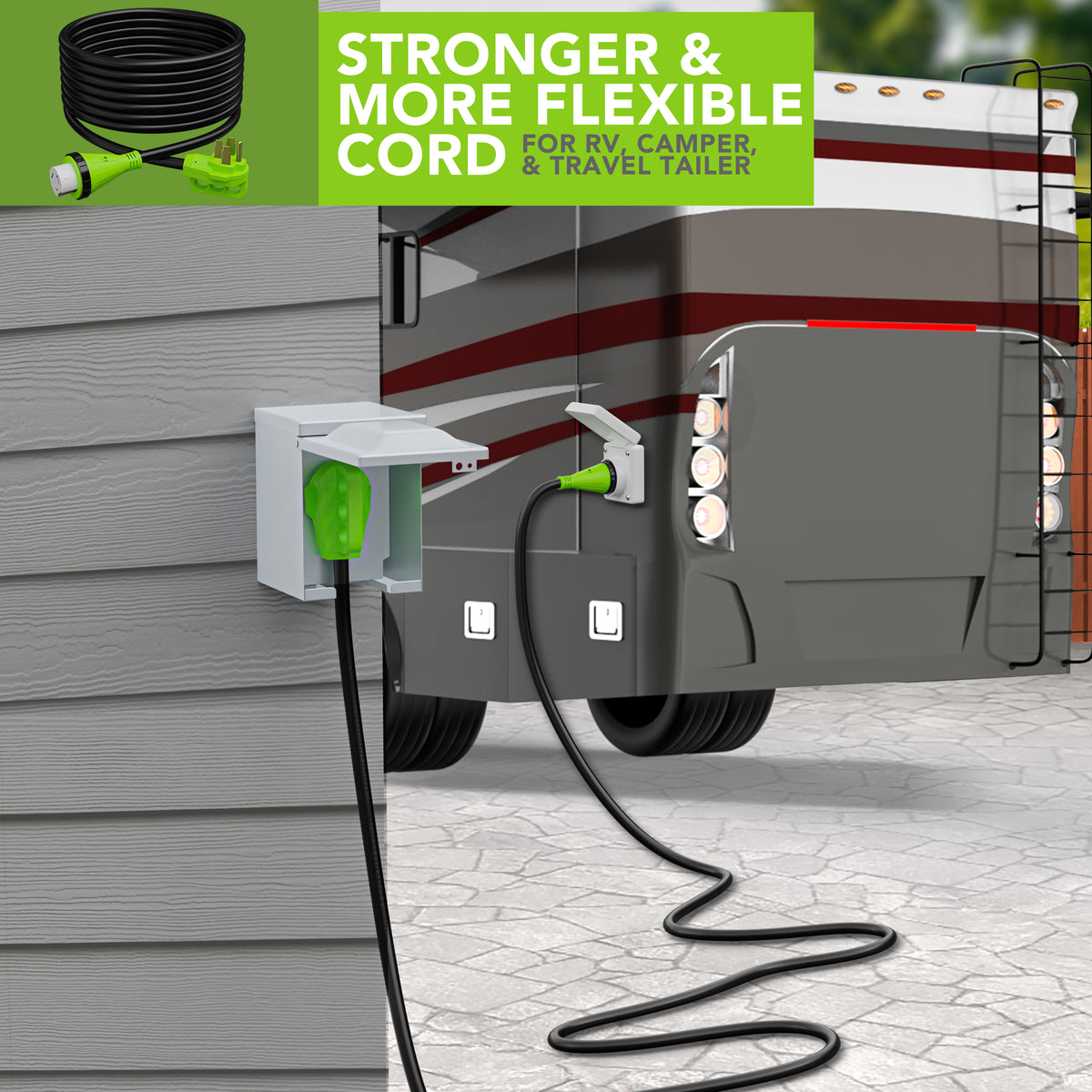 Leisure Cords 50AMP RV Extension Cord Twist Locking 25 Foot (Green)