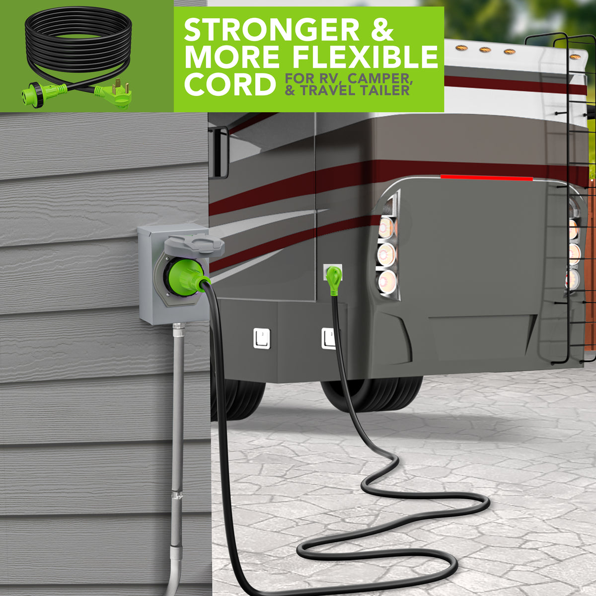 Leisure Cords 30AMP RV Extension Cord Twist Locking 25 Foot (Green)