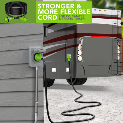 Leisure Cords 30AMP RV Extension Cord Twist Locking 25 Foot (Green)